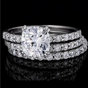 Cushion Cut Pave Diamonique Cz Engagement eternity Ring sterling Set Silver QVC